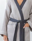Light Grey and Grey linen waffle robe two tones - Linen Couture