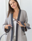 Light Grey and Grey linen waffle robe two tones - Linen Couture