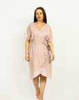 Light Grey linen wrap dress - Linen Couture