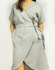 Light Grey linen wrap dress - Linen Couture