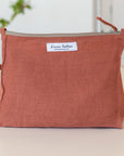 Melange Burgundy linen large makeup bag - Linen Couture