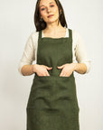 Moss Green linen apron - Linen Couture
