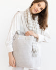 Natural and White Check linen scarf - Linen Couture