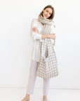 Natural and White Check linen scarf - Linen Couture