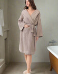 Natural linen waffle robe with hoodie - Linen Couture