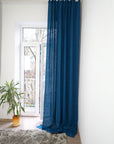 Night Blue linen curtain with tabs - Linen Couture