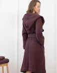 Plum linen waffle robe with hoodie - Linen Couture