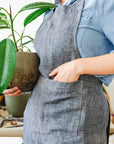 Reversible double cloth Linen Apron with Pockets - Linen Couture