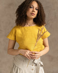 Taormina Honey Linen Crop Top and Midi Skirt Set - Linen Couture