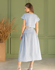 Taormina Ice Blue Linen Crop Top and Midi Skirt Set - Linen Couture