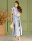 Taormina Ice Blue Linen Crop Top and Midi Skirt Set - Linen Couture