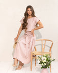 Taormina Pale Pink Linen Crop Top and Midi Skirt Co Ord Set - Linen Couture