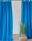 Sky Blue linen curtain with tabs - Linen Couture Boutique