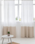 Snow White and Natural Light linen curtains with tape, two tones - Linen Couture Boutique