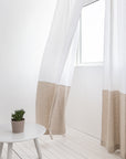 Snow White and Natural Light linen curtains with tape, two tones - Linen Couture Boutique