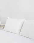 Linen pillow case in White with coconut buttons - Linen Couture Boutique