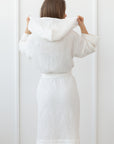 Waffle Linen Bathrobe with Hoodie in White - Linen Couture Boutique