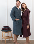 Set of Waffle Linen Towels and Robes with Hoodies for Two - Linen Couture Boutique