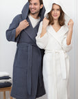 Set of Waffle Linen Towels and Robes with Hoodies for Two - Linen Couture Boutique