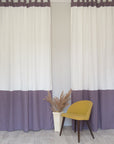 White and Pastel Plum linen curtains with tabs, two tones - Linen Couture Boutique