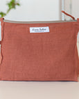 Light Chestnut linen large cosmetic bag - Linen Couture Boutique