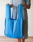 Sky Blue linen tote bag with inside pocket - Linen Couture Boutique