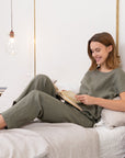 Safari green linen / Natural Linen Pajama set / Linen loungewear / Linen sleepwear - Linen Couture