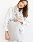 Striped Beige linen large tote bag - Linen Couture
