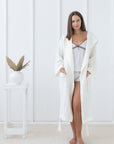 White linen robe with hoodie - Linen Couture
